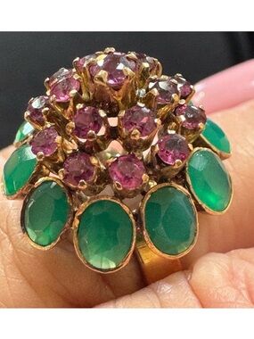 Antique 14k Emerald & Ruby Cocktail Ring